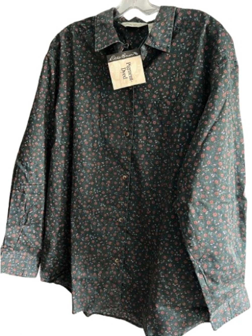 Eddie Bauer Floral Button-Up Shirt NWT Green Cottagecore Cotton Top Size L